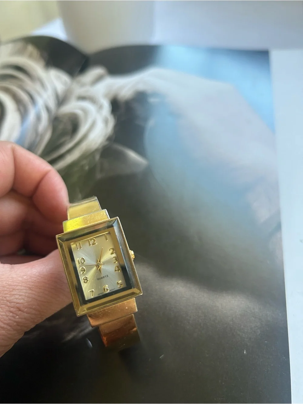 Gold Tone Rectangular Face Bracelet Watch